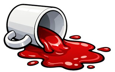 Cartoon Ko-fi logo spilling over with blood pooling
